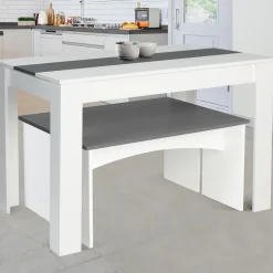 IDMarket Table à manger avec banc 4 personnes* Meubles Blancs|Collection Design