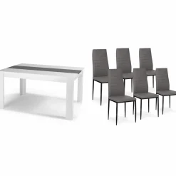 IDMarket Table à manger blanche et grise 140 cm avec 6 chaises grises* Meubles Blancs|Collection Contemporaine