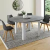 IDMarket Table à manger blanche et plateau effet béton extensible ronde* Collection Design|Collection Contemporaine