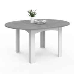 IDMarket Table à manger blanche et plateau effet béton extensible ronde* Collection Design|Collection Contemporaine