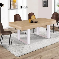 IDMarket Table à manger bois 6 personnes pieds blancs* Meubles En Bois|Collection Design