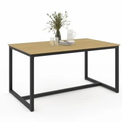 IDMarket Table à manger bois et métal noir 150 cm* Meubles En Bois|Collection Industrielle