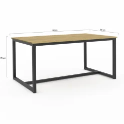 IDMarket Table à manger bois et métal noir 150 cm* Meubles En Bois|Collection Industrielle