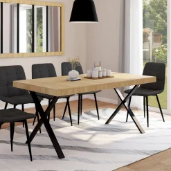 IDMarket Table à manger bois et métal noir 160 cm* Meubles Bas|Collection Industrielle