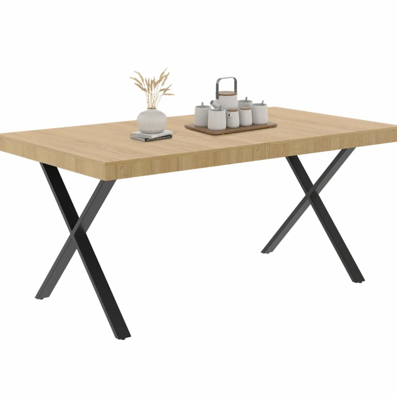 IDMarket Table à manger bois et métal noir 160 cm* Meubles Bas|Collection Industrielle