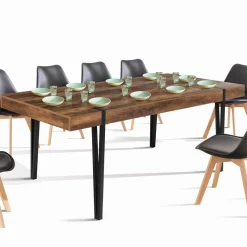 IDMarket Table à manger bois foncé extensible 6-10 personnes avec pied épingle* Collection Vintage|Collection Industrielle