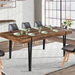 IDMarket Table à manger bois foncé extensible 6-10 personnes avec pied épingle* Collection Vintage|Collection Industrielle