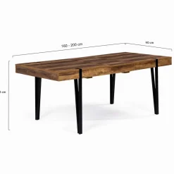IDMarket Table à manger bois foncé extensible 6-10 personnes avec pied épingle* Collection Vintage|Collection Industrielle