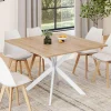 IDMarket Table à manger carrée 110 cm 8 personnes plateau en bois avec pied araignée en métal blanc* Collection Industrielle|Salle À Manger Complète