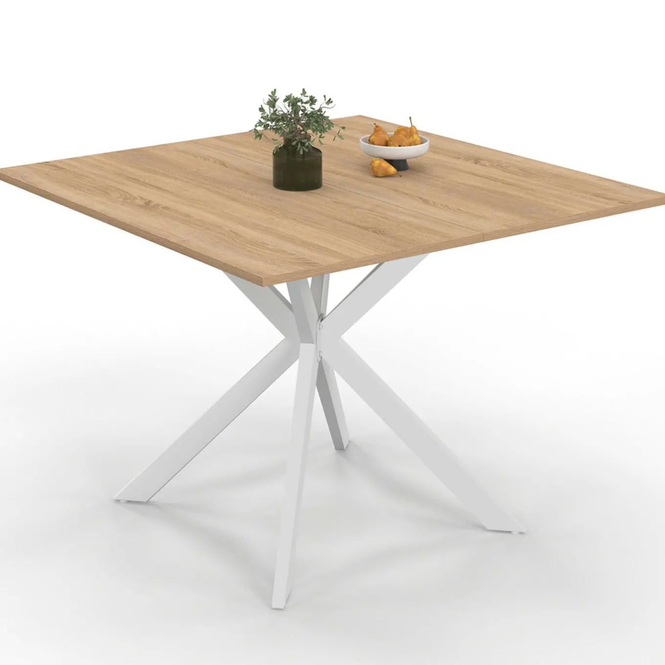 IDMarket Table à manger carrée 110 cm 8 personnes plateau en bois avec pied araignée en métal blanc* Collection Industrielle|Salle À Manger Complète