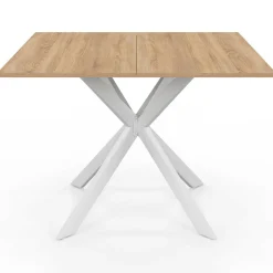 IDMarket Table à manger carrée 110 cm 8 personnes plateau en bois avec pied araignée en métal blanc* Collection Industrielle|Salle À Manger Complète