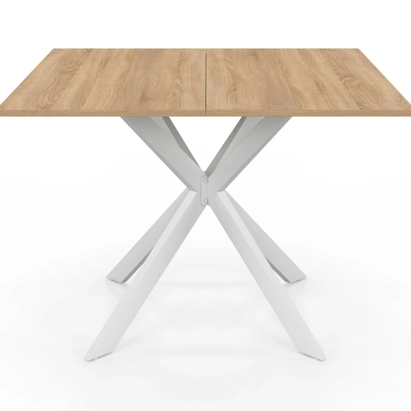 IDMarket Table à manger carrée 110 cm 8 personnes plateau en bois avec pied araignée en métal blanc* Collection Industrielle|Salle À Manger Complète