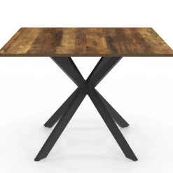 IDMarket Table à manger carrée 110 cm 8 personnes plateau en bois foncé avec pied araignée en métal noir* Collection Vintage|Collection Industrielle