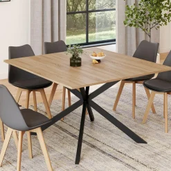 IDMarket Table à manger carrée bois et noir pour 8 personnes* Meubles En Bois|Tables