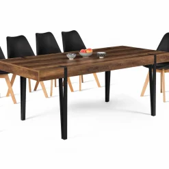 IDMarket Table à manger effet bois vieilli et métal noir 200 cm 10 personnes* Meubles En Bois|Collection Vintage