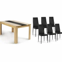 IDMarket Table à manger en bois imitation hêtre et noir 140 cm et 6 chaises noires* Collection Contemporaine|Salle À Manger Complète