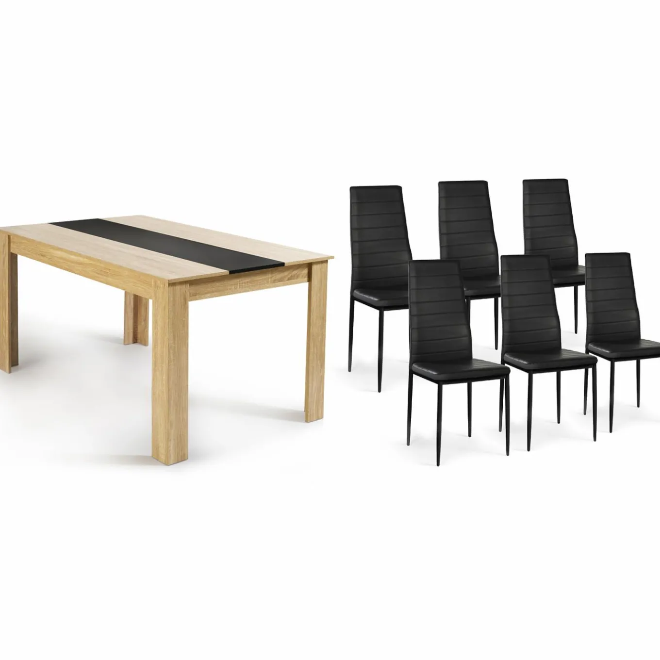 IDMarket Table à manger en bois imitation hêtre et noir 140 cm et 6 chaises noires* Collection Contemporaine|Salle À Manger Complète