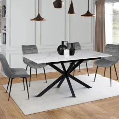 IDMarket Table à manger extensible effet marbre blanc* Collection Design|Collection Moderne