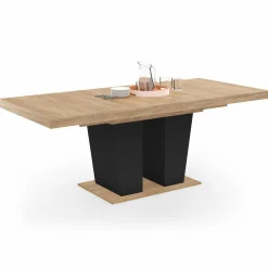 IDMarket Table à manger extensible avec pied central bois et noir* Collection Contemporaine|Salle À Manger Complète