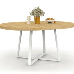 IDMarket Table à manger extensible ronde 4-8 personnes bois et blanc 110-150 cm* Tables|Tables Et Chaises