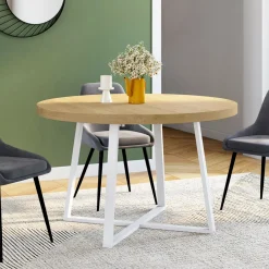 IDMarket Table à manger extensible ronde 4-8 personnes bois et blanc 110-150 cm* Tables|Tables Et Chaises