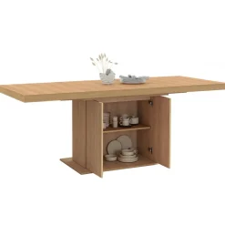 IDMarket Table à manger extensible 160-200 cm lattes tasseau bois avec rangement pied central 6-10 personnes* Collection Design|Collection Moderne