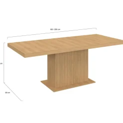 IDMarket Table à manger extensible 160-200 cm lattes tasseau bois avec rangement pied central 6-10 personnes* Collection Design|Collection Moderne