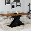 IDMarket Table à manger extensible rectangle 160-200 cm 6-10 personnes pied X noir et plateau bois foncé* Collection Vintage|Tables