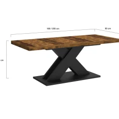 IDMarket Table à manger extensible rectangle 160-200 cm 6-10 personnes pied X noir et plateau bois foncé* Collection Vintage|Tables
