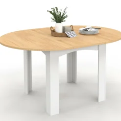 IDMarket Table à manger extensible ronde en bois 110-150 cm 4-8 personnes plateau façon hêtre* Meubles Blancs|Meubles En Bois