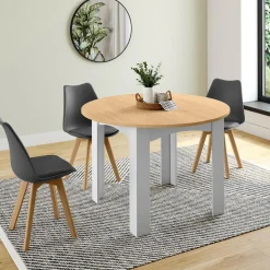 IDMarket Table à manger extensible ronde en bois 110-150 cm 4-8 personnes plateau façon hêtre* Meubles Blancs|Meubles En Bois