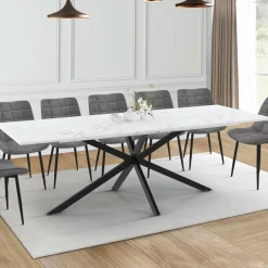IDMarket Table à manger extensible rectangle 200-240 cm 8-12 personnes effet marbre blanc* Tables|Tables Et Chaises