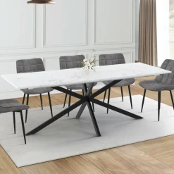 IDMarket Table à manger extensible rectangle 200-240 cm 8-12 personnes effet marbre blanc* Tables|Tables Et Chaises