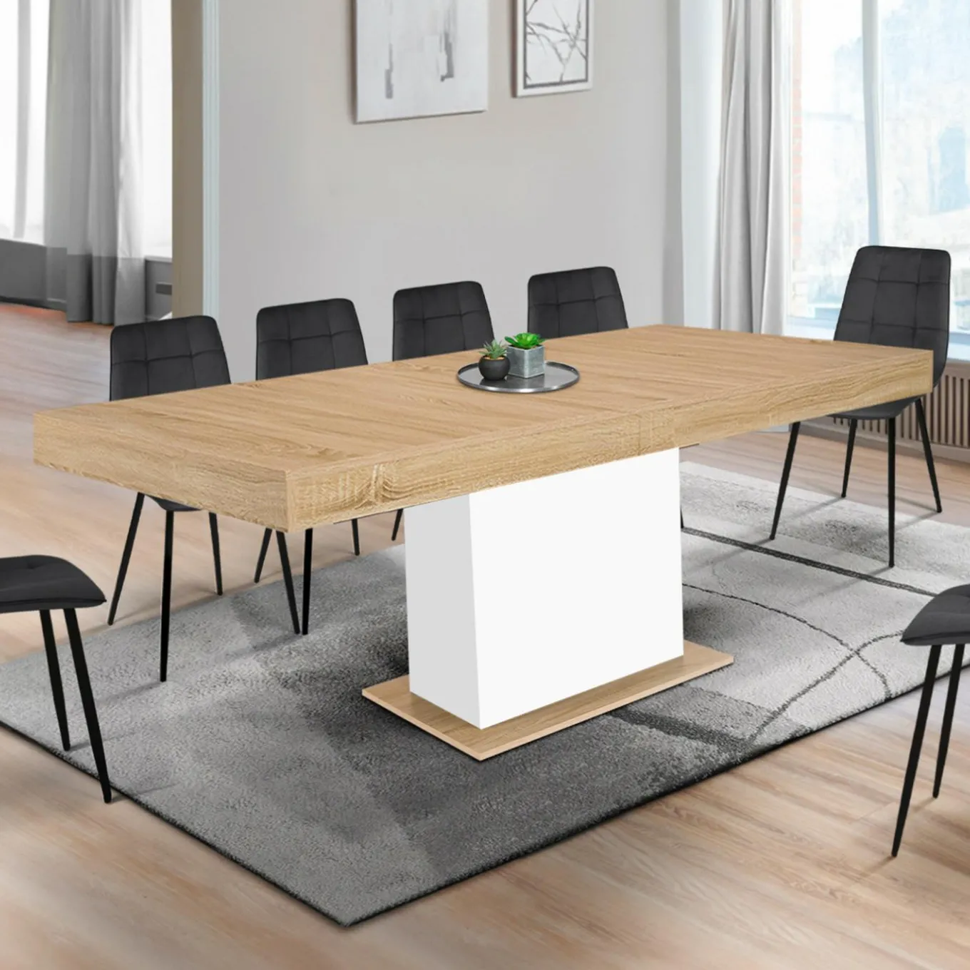 IDMarket Table à manger extensible rectangle 12 personnes* Collection Design|Collection Moderne