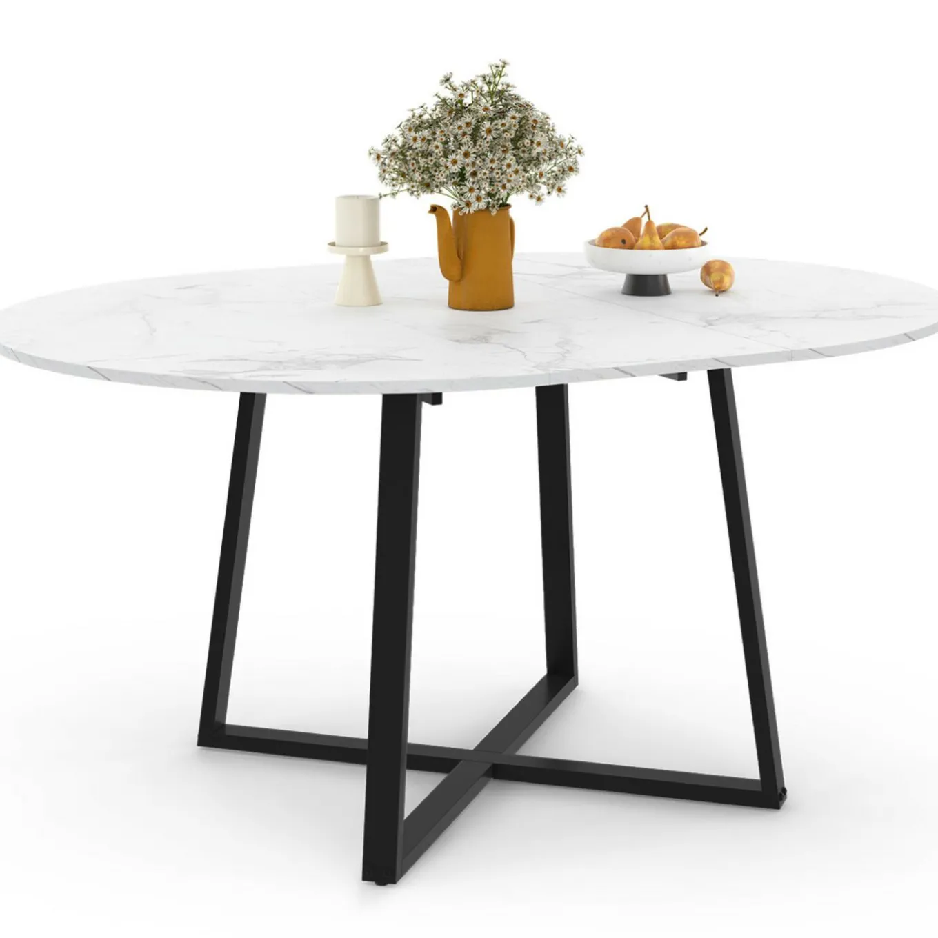 IDMarket Table à manger extensible ronde 4-8 personnes noire* Tables|Tables Et Chaises