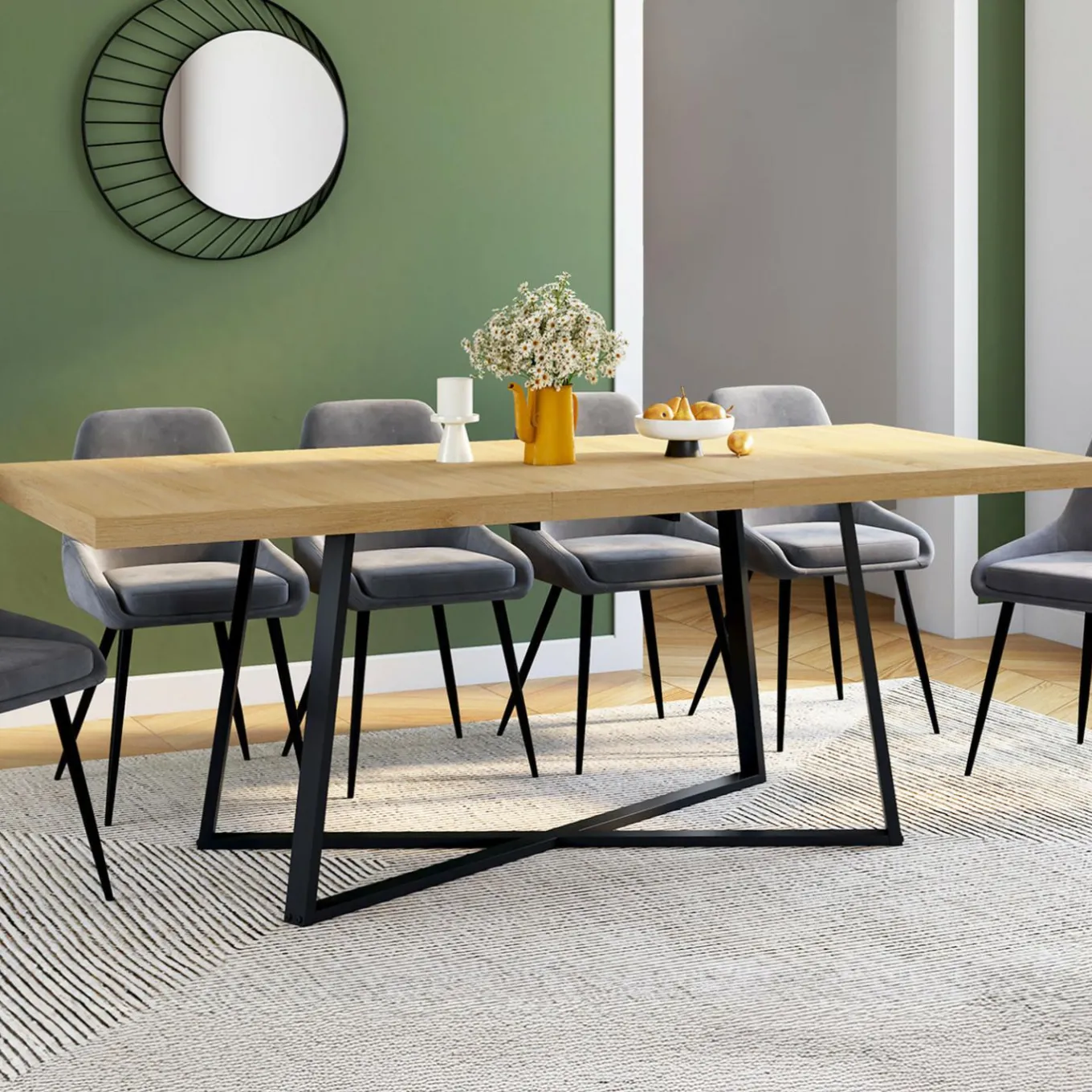 IDMarket Table à manger extensible rectangle 160-200 cm 6-10 personnes bois et noir* Collection Design|Collection Moderne