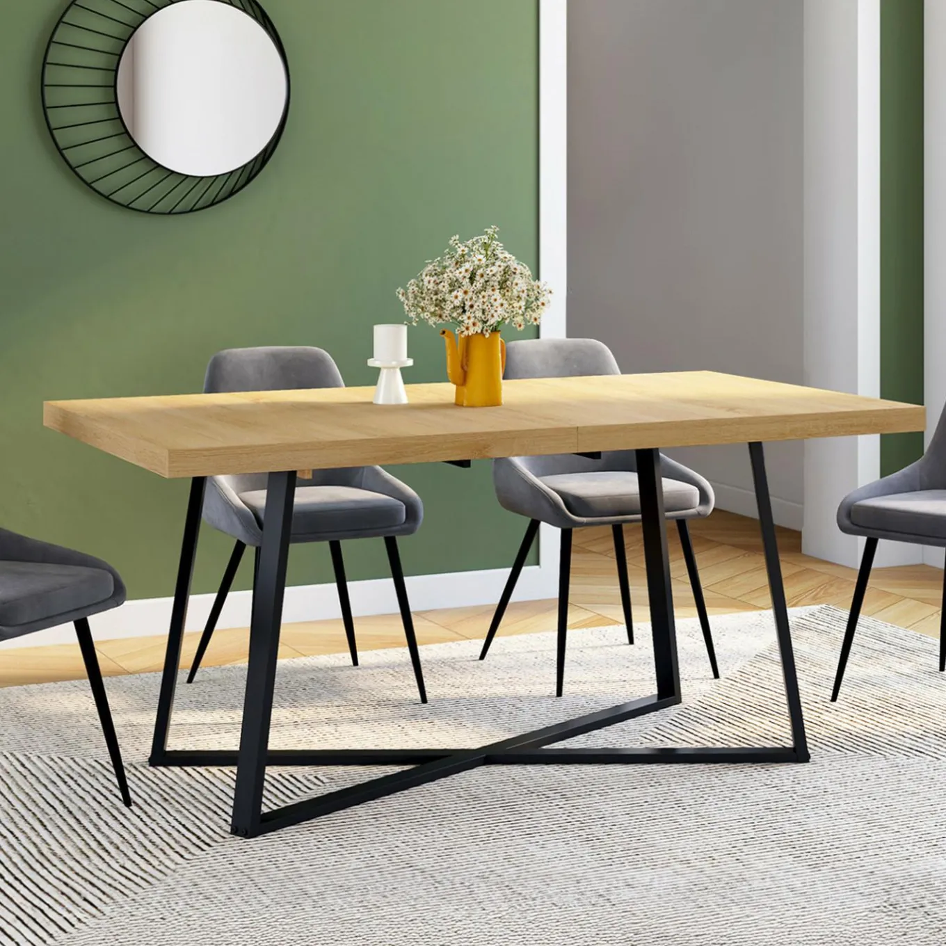 IDMarket Table à manger extensible rectangle 160-200 cm 6-10 personnes bois et noir* Collection Design|Collection Moderne