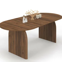 IDMarket Table à manger extensible japandi ovale 6-10 personnes noyer 160 - 200 cm* Meubles En Bois|Tables