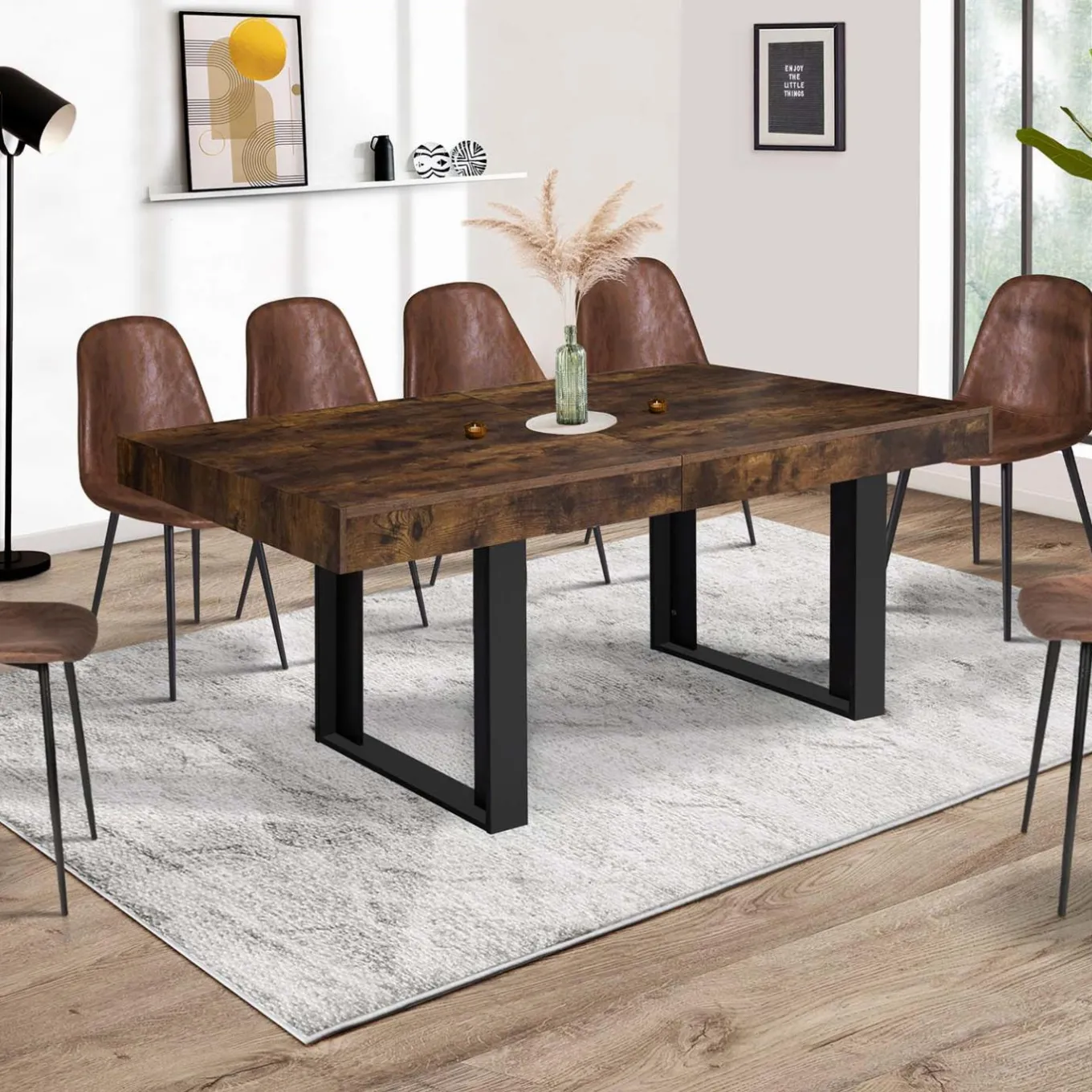 IDMarket Table à manger extensible rectangle bois et noir* Collection Design|Collection Vintage