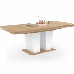 IDMarket Table à manger extensible avec pied central bois et blanc* Collection Contemporaine|Salle À Manger Complète