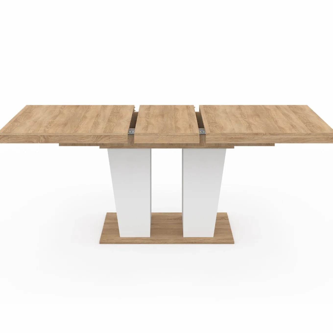 IDMarket Table à manger extensible avec pied central bois et blanc* Collection Contemporaine|Salle À Manger Complète