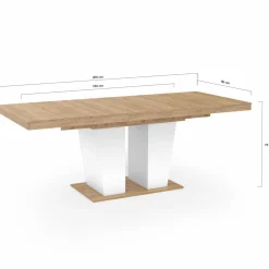 IDMarket Table à manger extensible avec pied central bois et blanc* Collection Contemporaine|Salle À Manger Complète