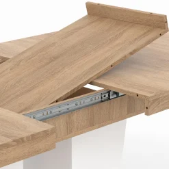 IDMarket Table à manger extensible avec pied central bois et blanc* Collection Contemporaine|Salle À Manger Complète