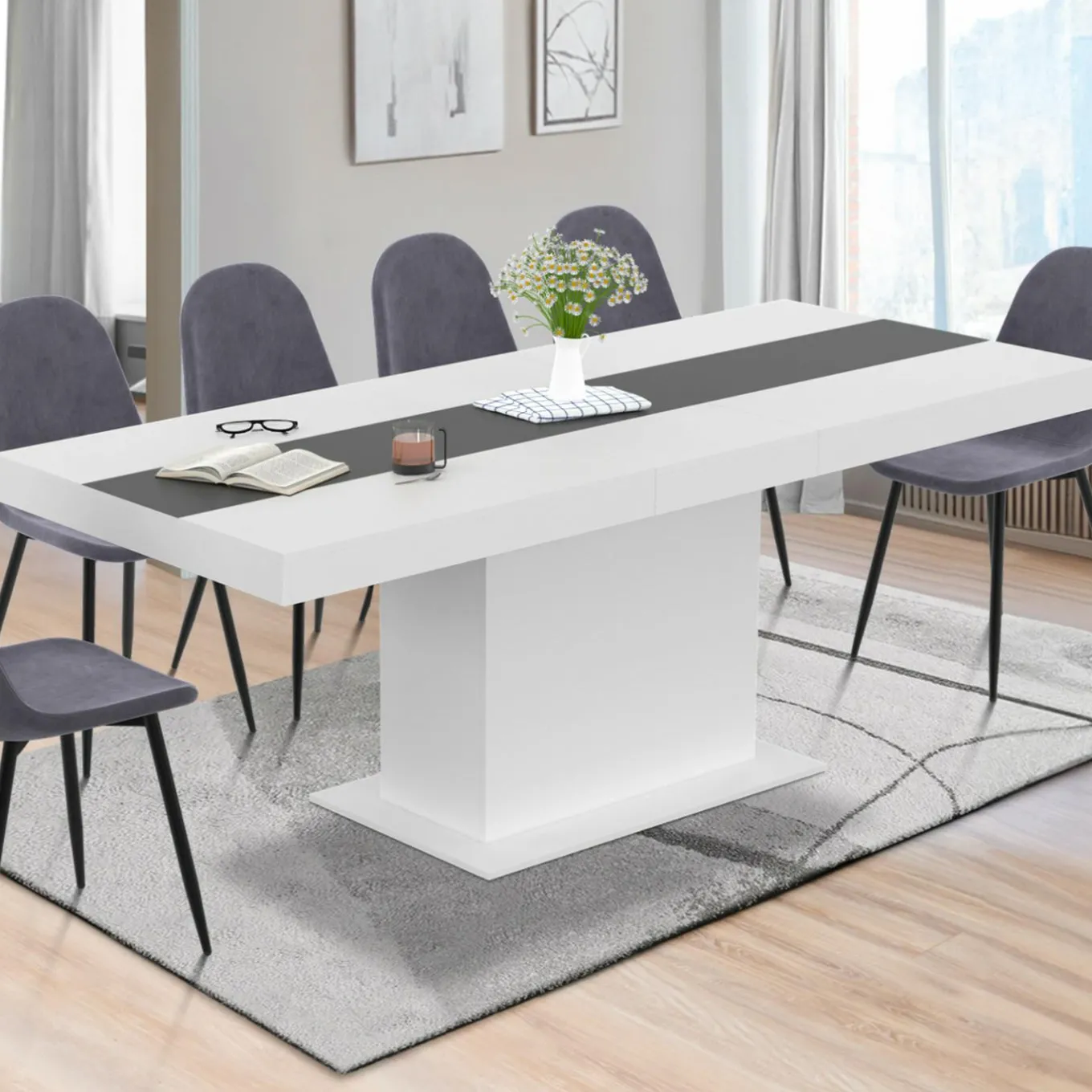 IDMarket Table à manger extensible rectangle blanche 160x200 cm* Collection Design|Tables Et Chaises