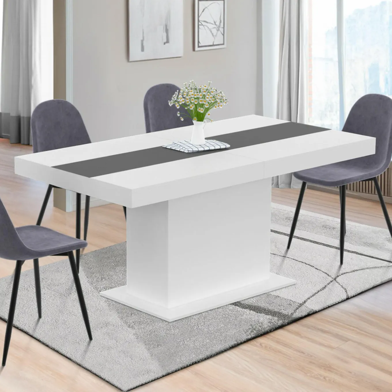 IDMarket Table à manger extensible rectangle blanche 160x200 cm* Collection Design|Tables Et Chaises