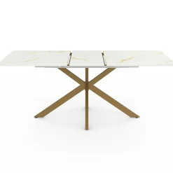 IDMarket Table à manger extensible 160-200 cm 6-10 personnes avec plateau effet marbre doré et pied araignée en laiton* Collection Design|Collection Moderne