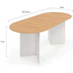 IDMarket Table à manger extensible ovale MARTHE 6 -10 personnes bois façon hêtre et blanc 160-200 cm* Meubles Blancs|Meubles En Bois