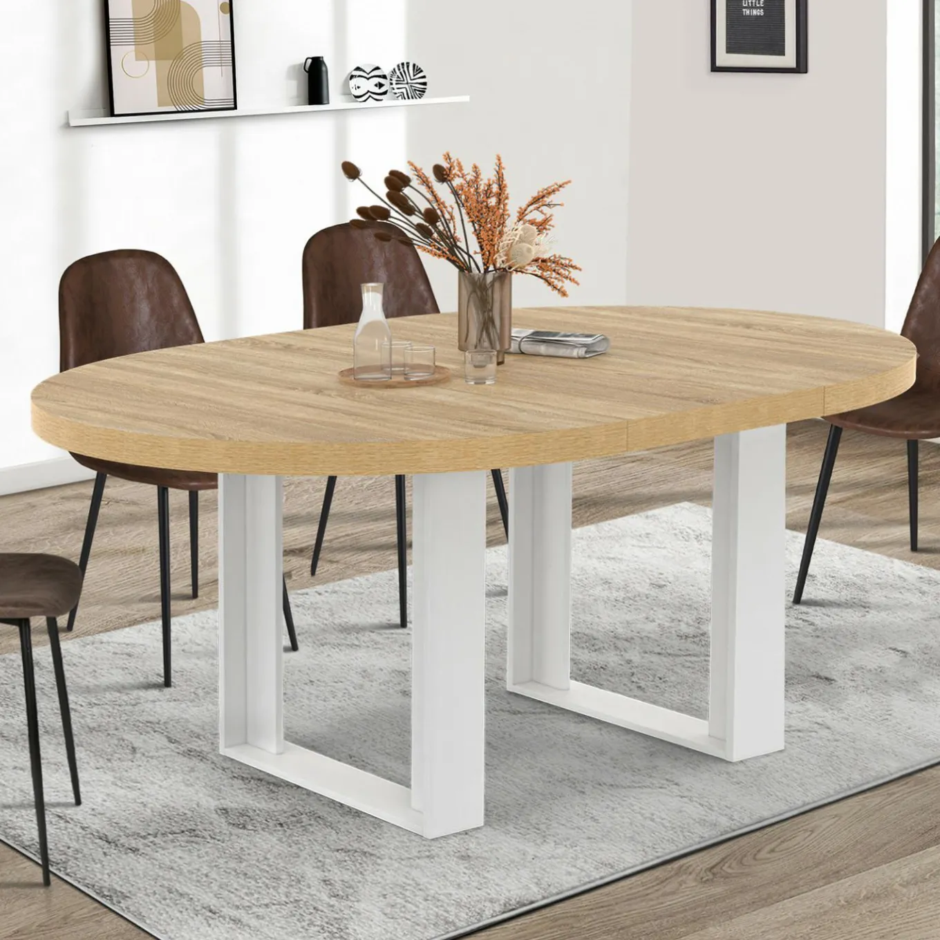 IDMarket Table à manger extensible ronde bois et blanc 110-150 cm pour 4 à 6 personnes* Tables|Tables Et Chaises