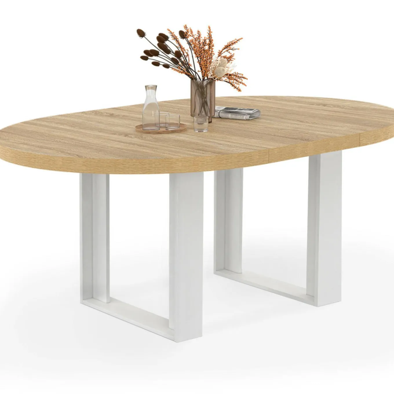 IDMarket Table à manger extensible ronde bois et blanc 110-150 cm pour 4 à 6 personnes* Tables|Tables Et Chaises