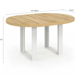 IDMarket Table à manger extensible ronde bois et blanc 110-150 cm pour 4 à 6 personnes* Tables|Tables Et Chaises